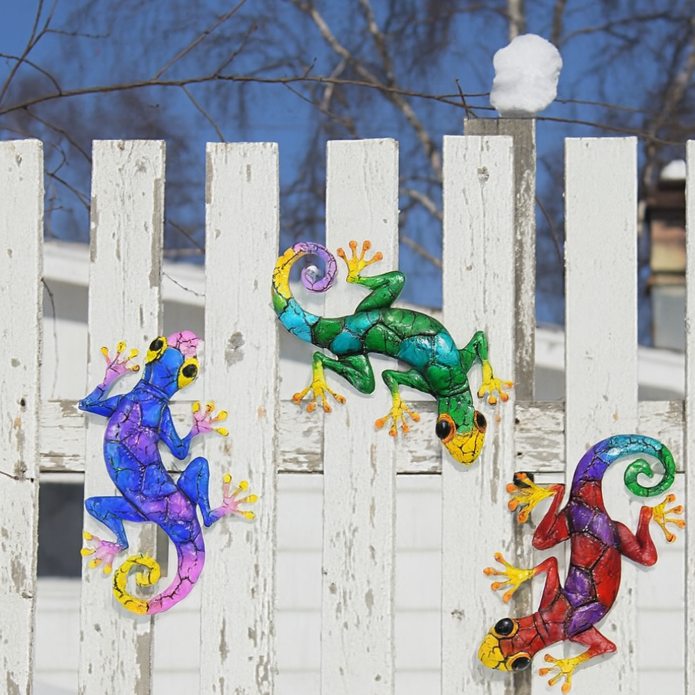 Jardioui Décoration de Jardin Gecko en Métal