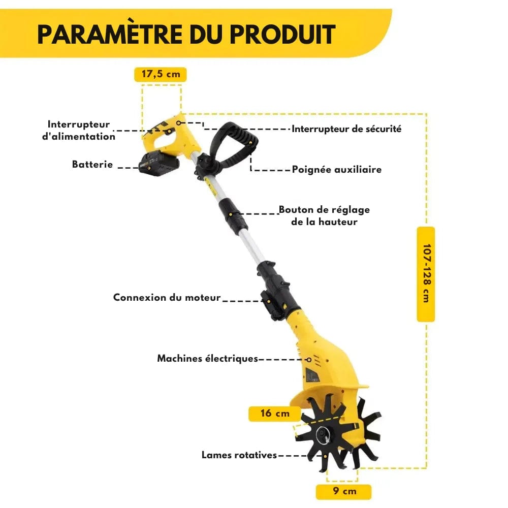 Jardioui Motobineuse Électrique Sans Fil de Jardin (+Batterie Offerte)