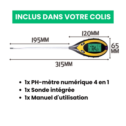 Jardioui PH-mètre de Sol Numérique Multifonction 4 en 1
