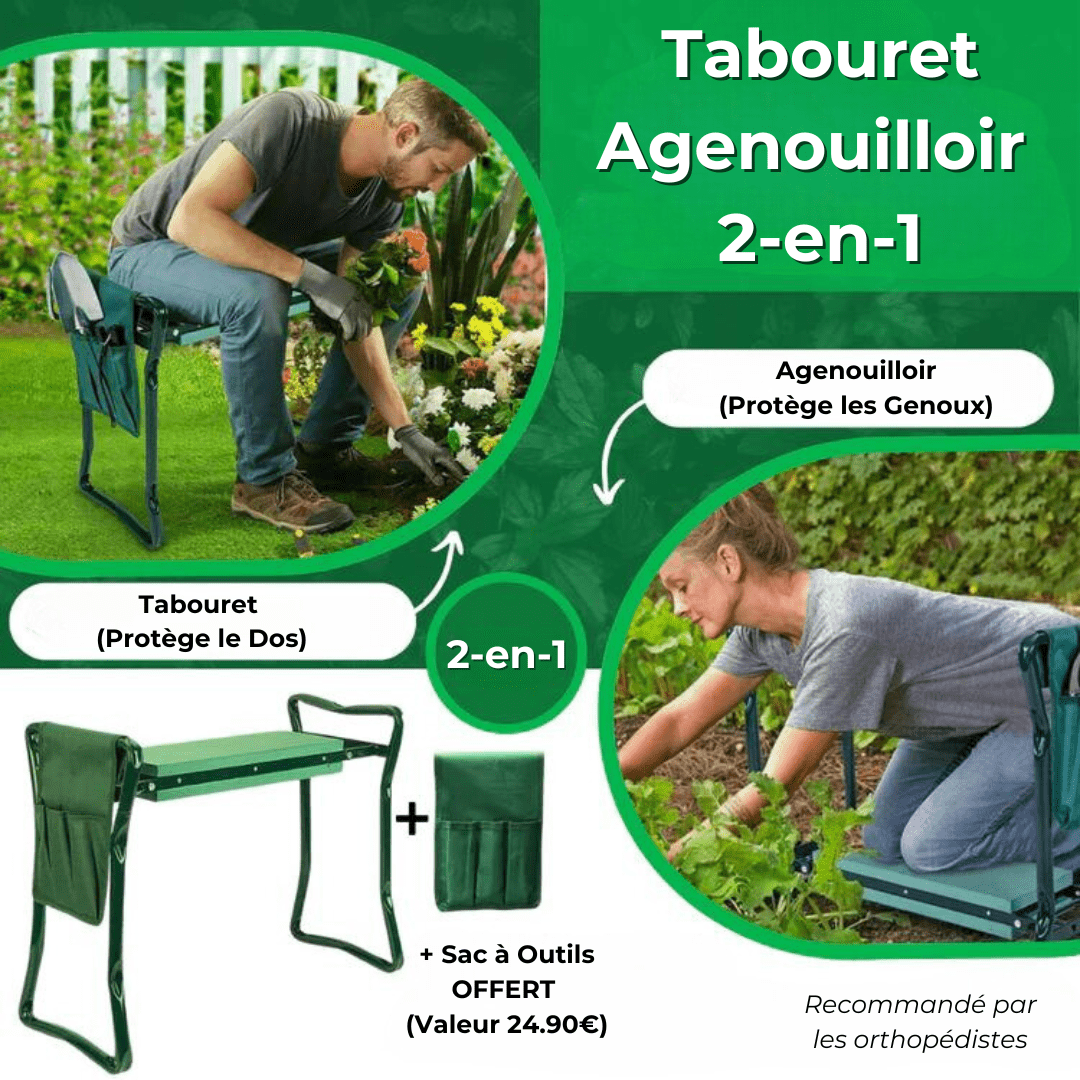 Jardioui 0 Tabouret Agenouilloir Pliable Multifonction (+Sac à Outils Offert)