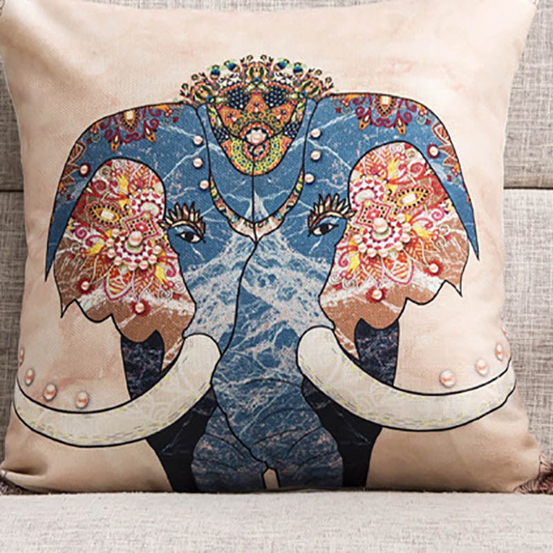 frJardioui Coussin 3 Housse de Coussin Motif Eléphant Indien