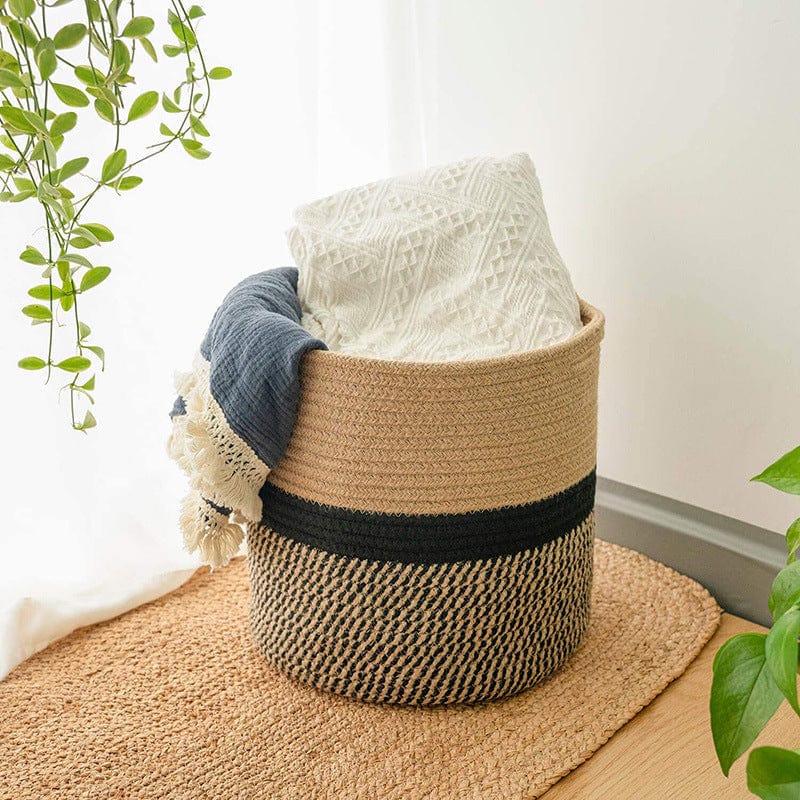 frJardioui Cache Pot Beige / Gris / Noir / 20X20cm Panier Cache Pot en Jute et Coton