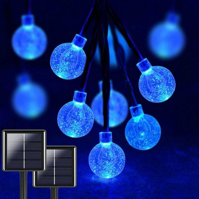 frJardioui Guirlande Solaire Bleu / 6M 30LEDS Guirlande Solaire Extérieure LED en Forme d'Ampoule