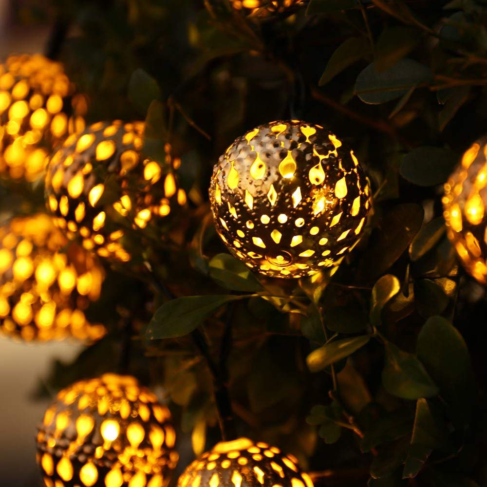 frJardioui Guirlande Solaire Doré Guirlande Solaire de Boules Marocaines