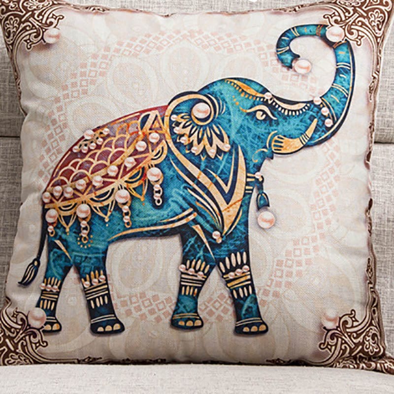 frJardioui Coussin Housse de Coussin Motif Eléphant Indien