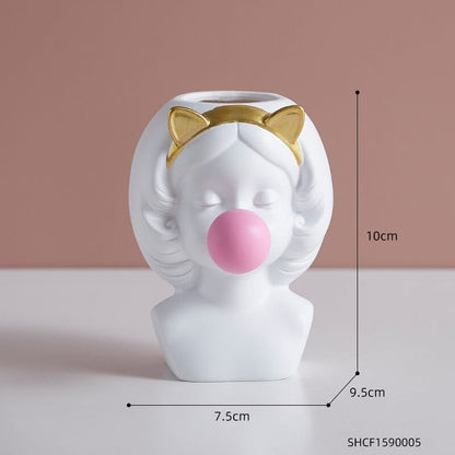 frJardioui Petit / Oreilles de chat Vase "La Jeune Fille au chewing-gum"